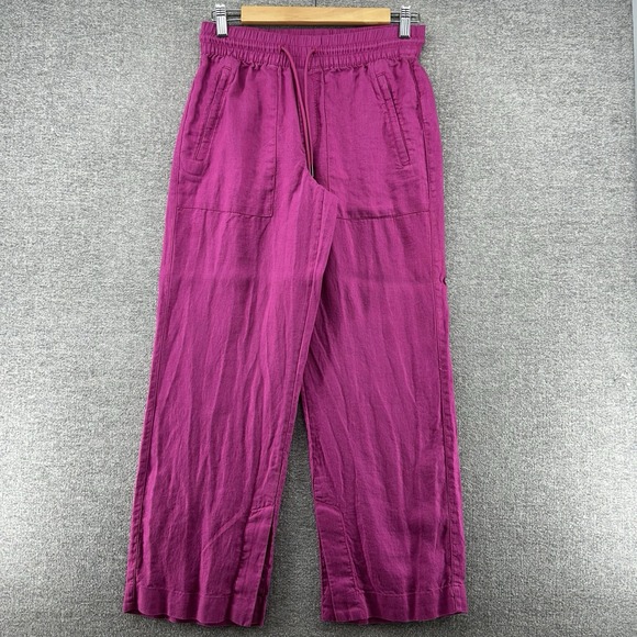 Athleta Retreat Pants Women Size XXS Wide Leg Drawstring Pink 100% Linen - Picture 1 of 11